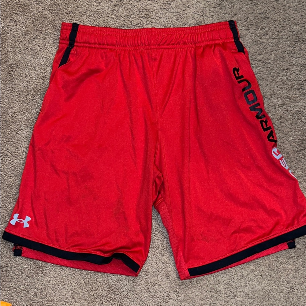 Under Armour Boys Prototype 2.0 Shorts YLG | Red & Black Athletic Shorts